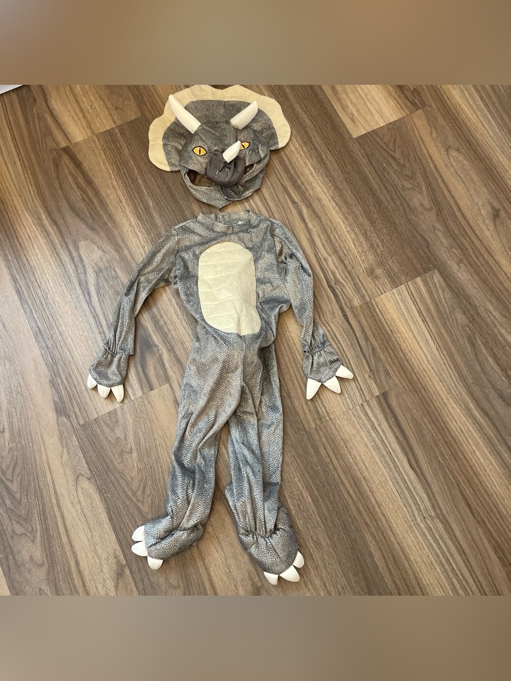 Spirit Gray Triceratops Kids Costume with Cream Accents